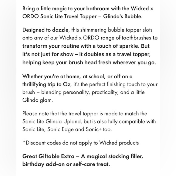 Wicked Toothbrush Travel Topper Glinda's Bubble Ordo Sonic Lite Limited Edition - Picture 8 of 8